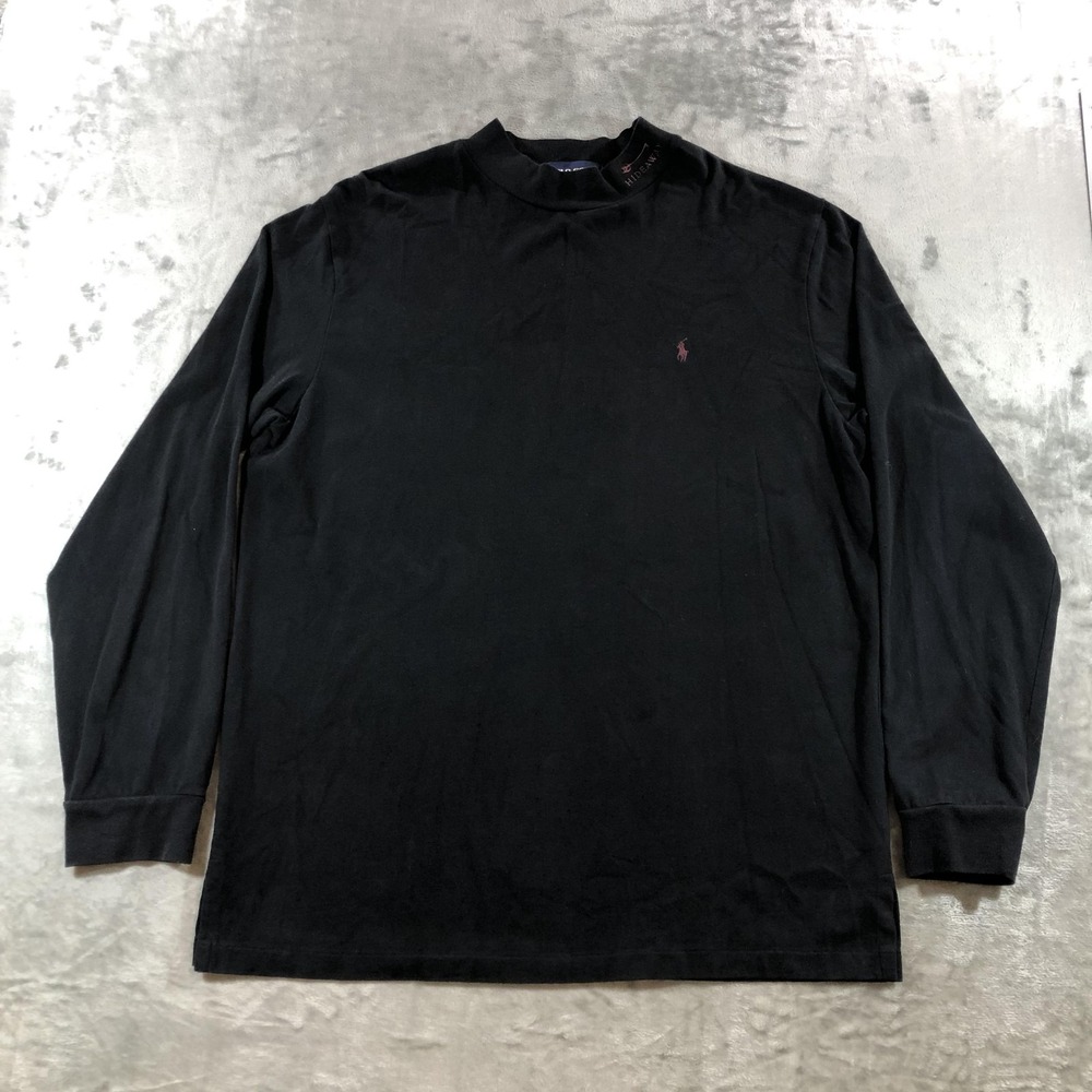 VTG Polo Golf Ralph Lauren Shirt Mens XL Black Mock Neck Long Sleeve Pony Logo